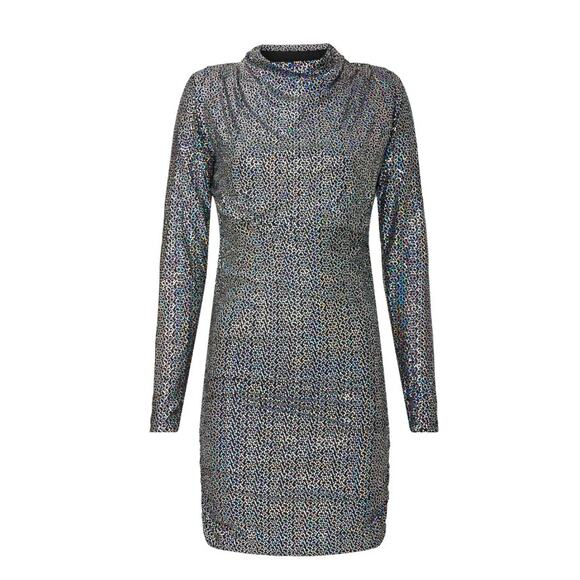Alexia Admor Rainbow Sequin Mini Dress Size 10 Bodycon Long Sleeve Ruched $295 - Picture 3 of 12